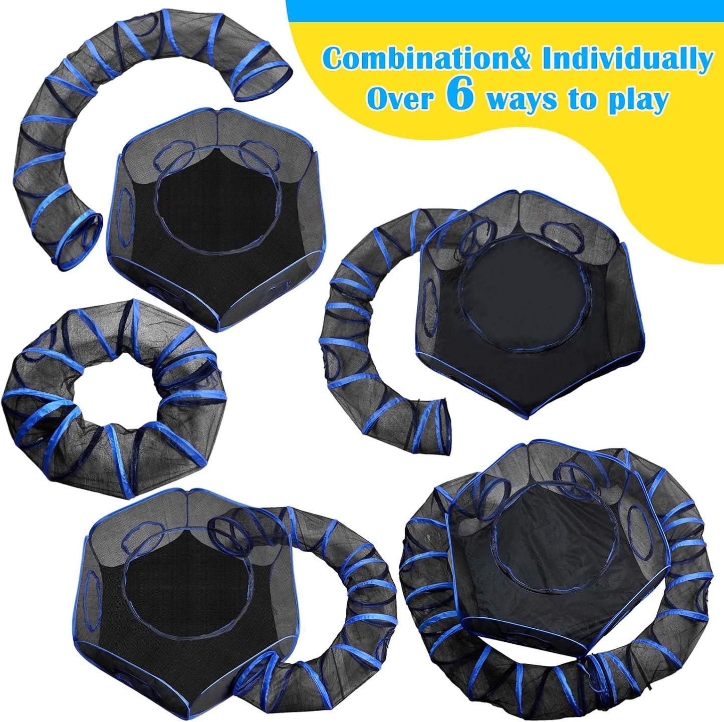 Small Animal Playpen Guinea Pig Hedgehog Cage Rabbit Cage with Fun Surround Tunnel Breathable & Transparent Pop Open Exercise Yard Fence with Top Cover Anti Escape