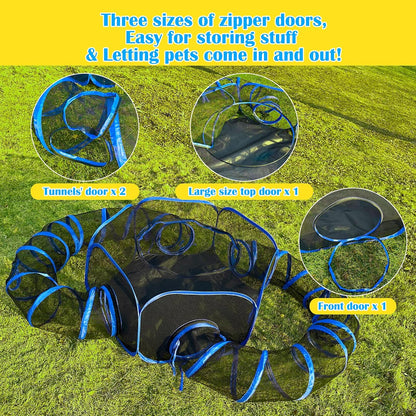 Small Animal Playpen Guinea Pig Hedgehog Cage Rabbit Cage with Fun Surround Tunnel Breathable & Transparent Pop Open Exercise Yard Fence with Top Cover Anti Escape