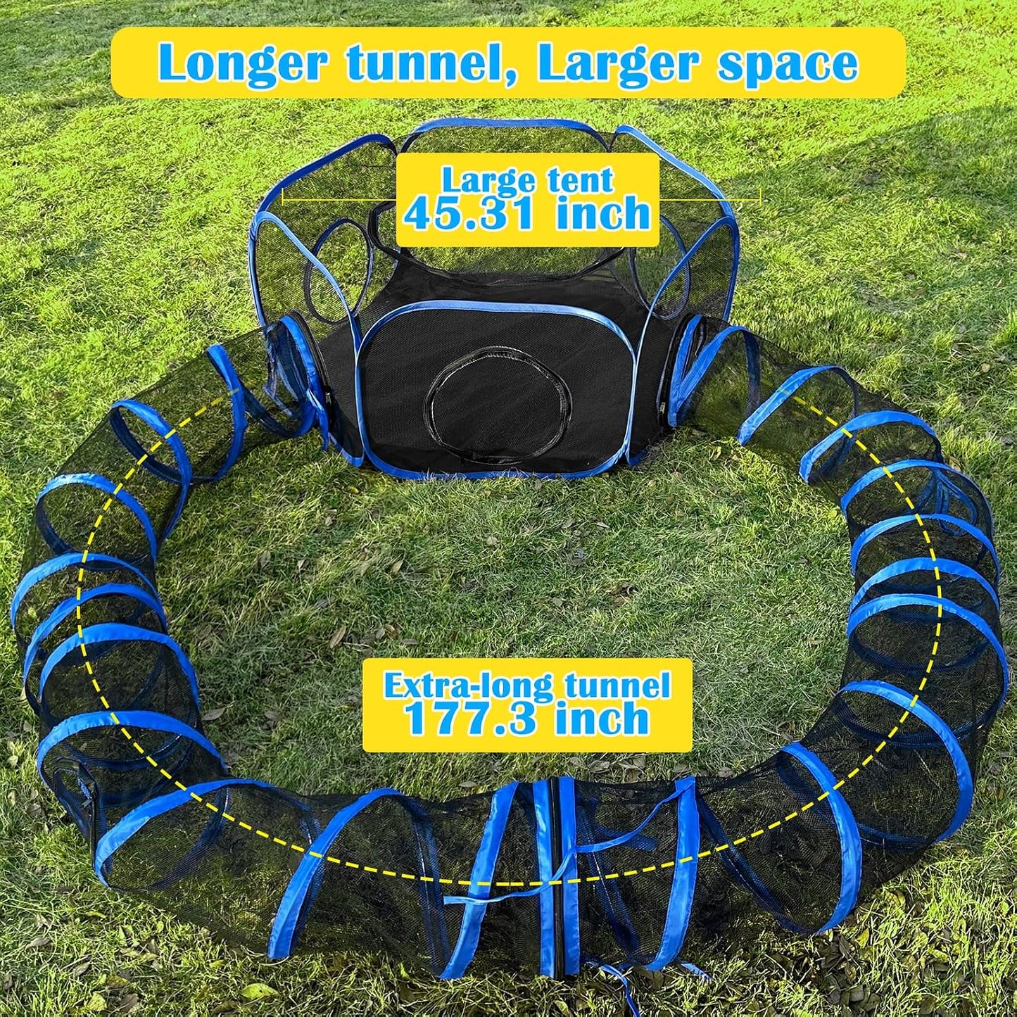 Small Animal Playpen Guinea Pig Hedgehog Cage Rabbit Cage with Fun Surround Tunnel Breathable & Transparent Pop Open Exercise Yard Fence with Top Cover Anti Escape