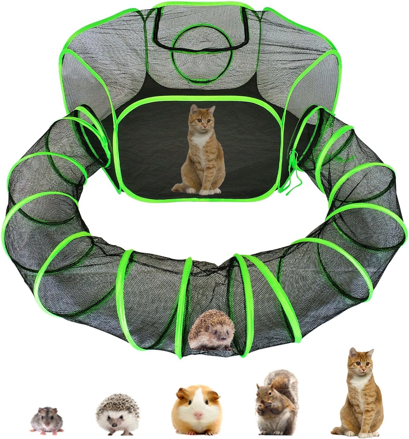 Small Animal Playpen Guinea Pig Hedgehog Cage Rabbit Cage with Fun Surround Tunnel Breathable & Transparent Pop Open Exercise Yard Fence with Top Cover Anti Escape