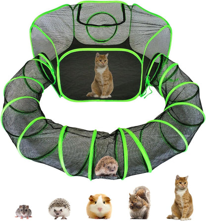 Small Animal Playpen Guinea Pig Hedgehog Cage Rabbit Cage with Fun Surround Tunnel Breathable & Transparent Pop Open Exercise Yard Fence with Top Cover Anti Escape