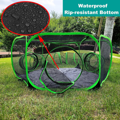 Small Animal Playpen Guinea Pig Hedgehog Cage Rabbit Cage with Fun Surround Tunnel Breathable & Transparent Pop Open Exercise Yard Fence with Top Cover Anti Escape
