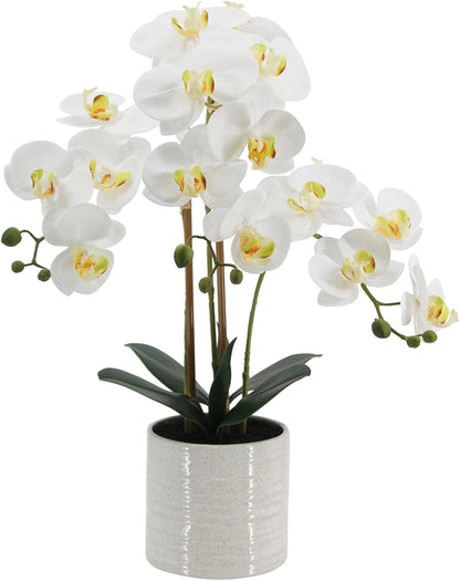 Fake Orchid Plant 23" Tall, Realistic Touch Leaves, Potted Phalaenopsis Artificial Plants Indoor for Home Decor Small Office Home Living Room-Dark Pink