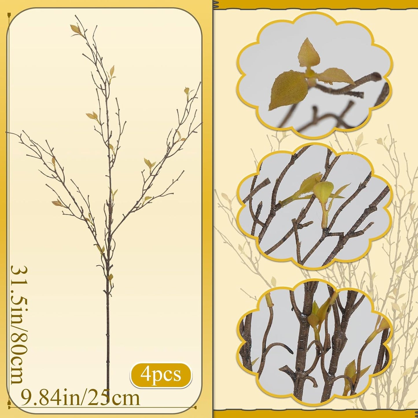4 Pcs Faux Greenery Branches Fall Fake Twigs and Branches for Vases 31.5 Inch Brown Artificial Greenery Stems for Vase Filler Autumn Home Centerpiece Wedding Decor
