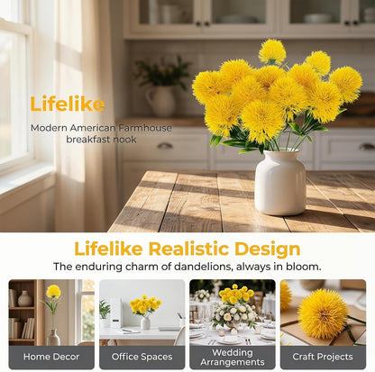 Artificial Dandelion Flowers 1.38 Inch Faux Dandelions Bouquet for Home Wedding Table Centerpiece Office and Craft Decoration