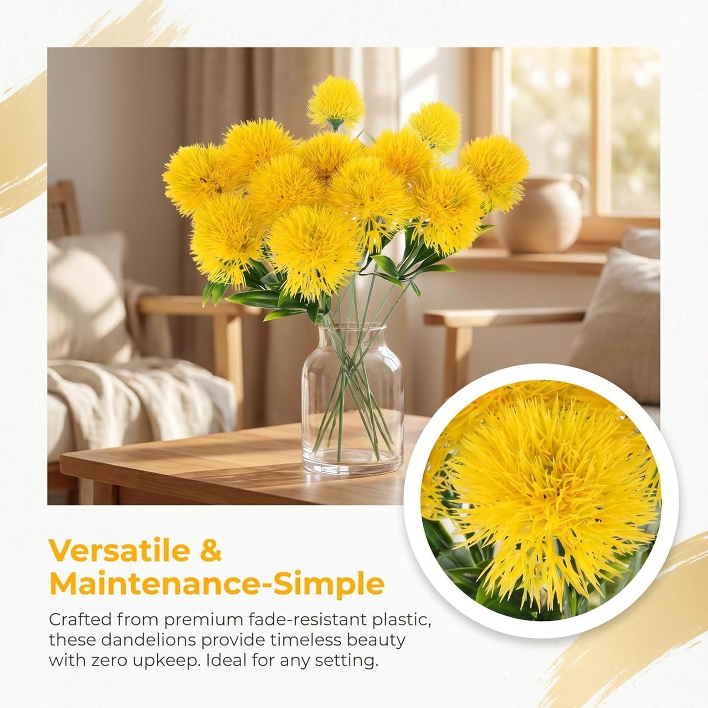 Artificial Dandelion Flowers 1.38 Inch Faux Dandelions Bouquet for Home Wedding Table Centerpiece Office and Craft Decoration