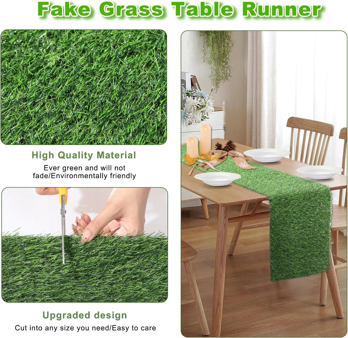 13x36 in Artificial Grass Table Runner for Indoor & Outdoor Decor