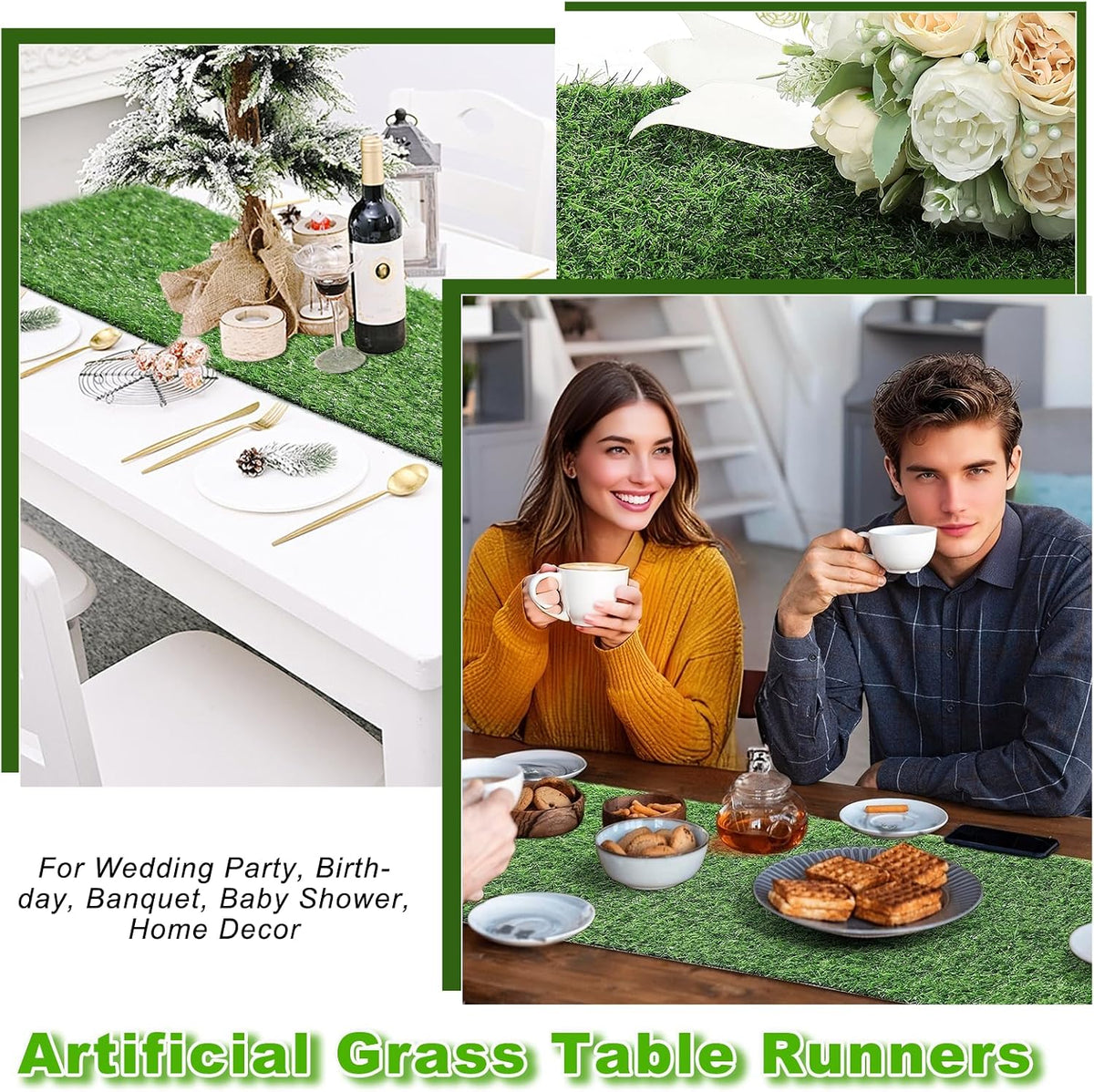 13x36 in Artificial Grass Table Runner for Indoor & Outdoor Decor