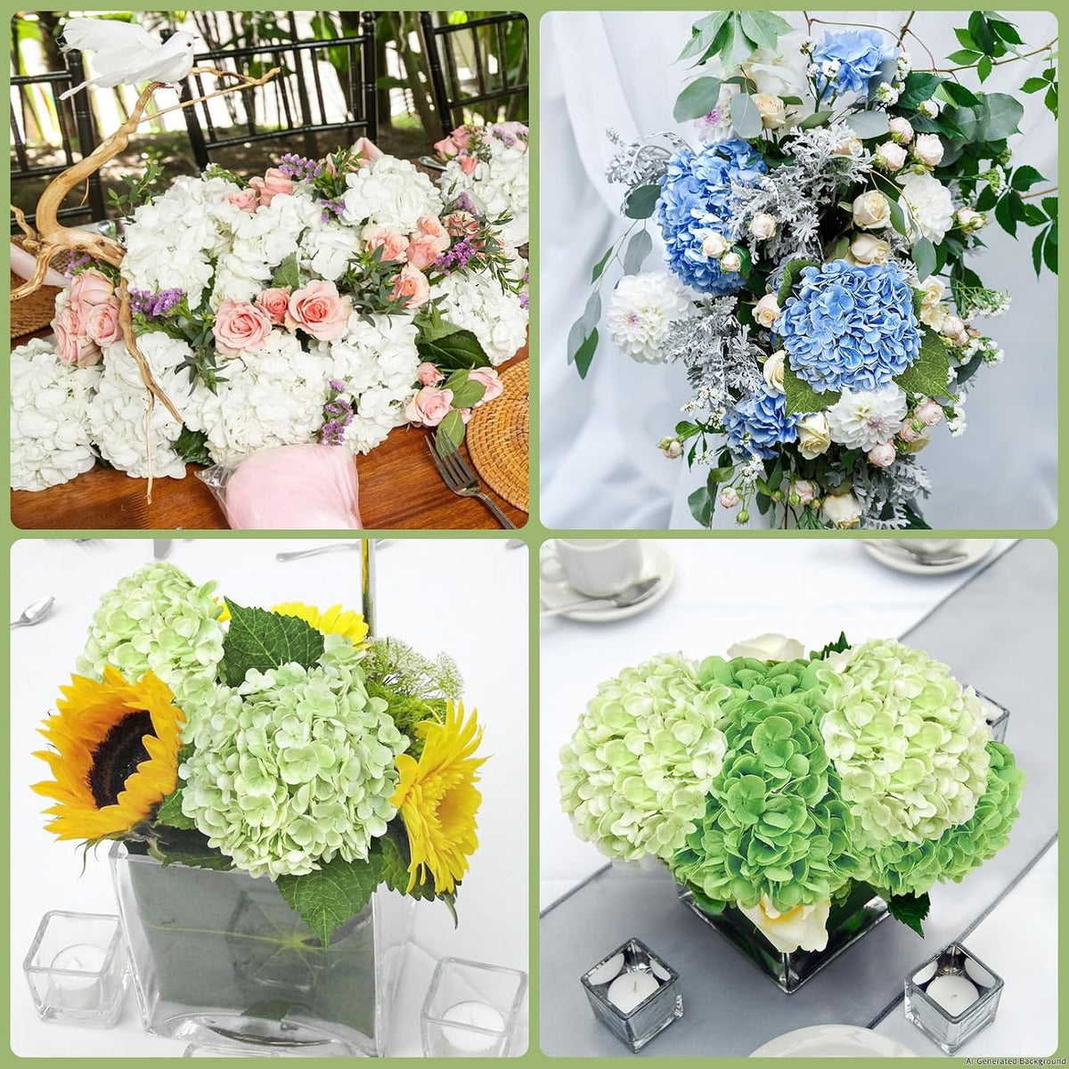 Real Touch Hydrangea Artificial Flowers, 21" Fake Flowers, White