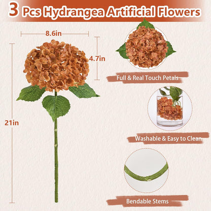 Real Touch Hydrangea Artificial Flowers, 21" Fake Flowers, White