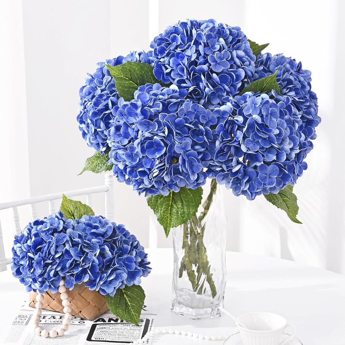 Real Touch Hydrangea Artificial Flowers, 21" Fake Flowers, White