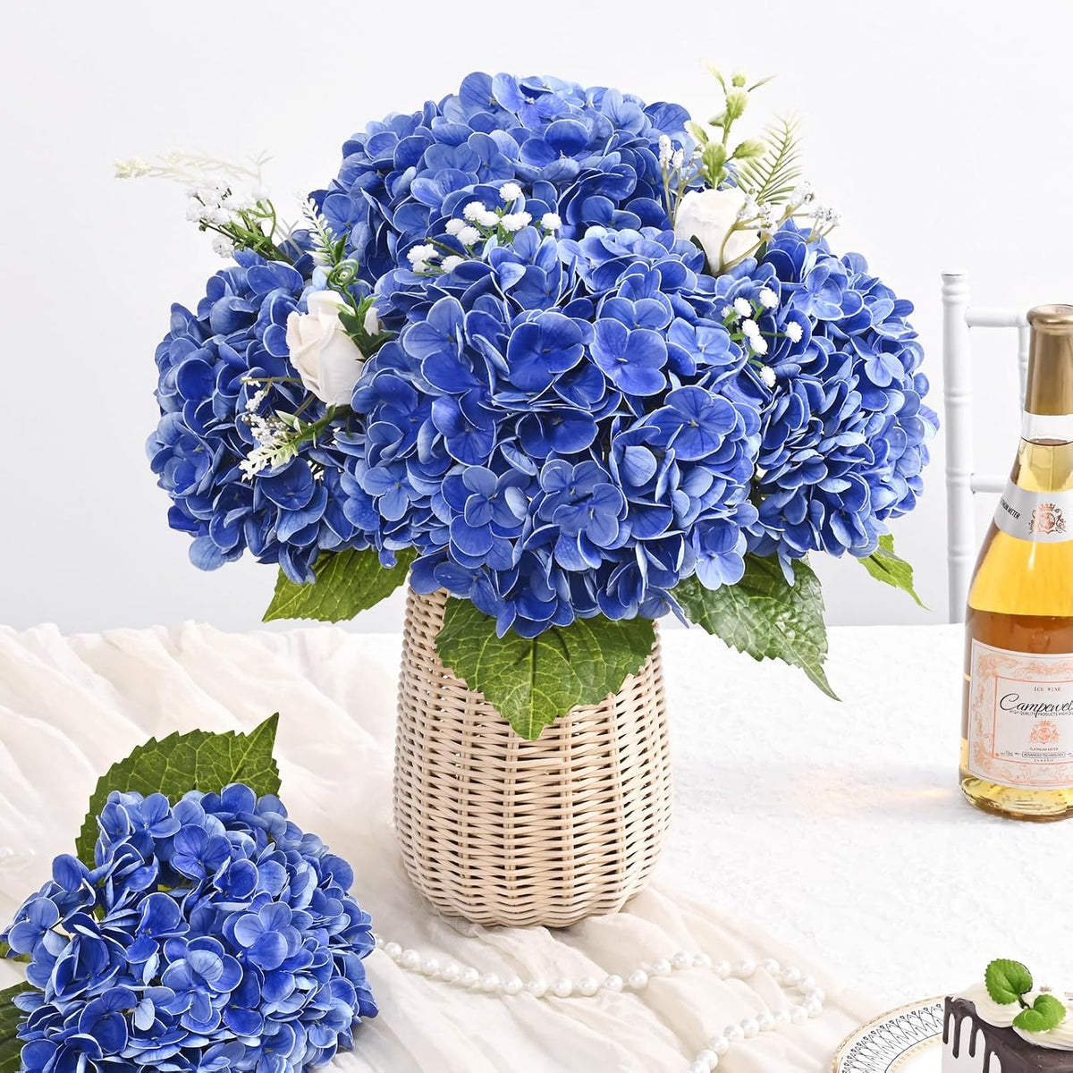 Real Touch Hydrangea Artificial Flowers, 21" Fake Flowers, White