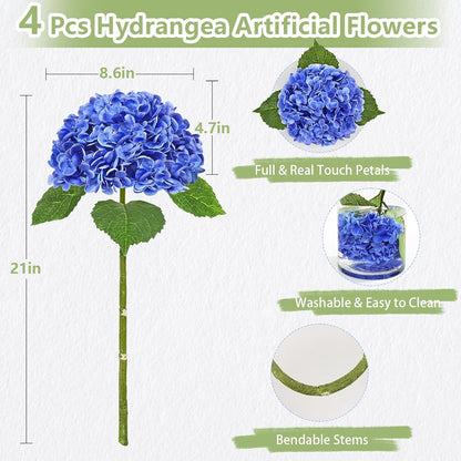 Real Touch Hydrangea Artificial Flowers, 21" Fake Flowers, White