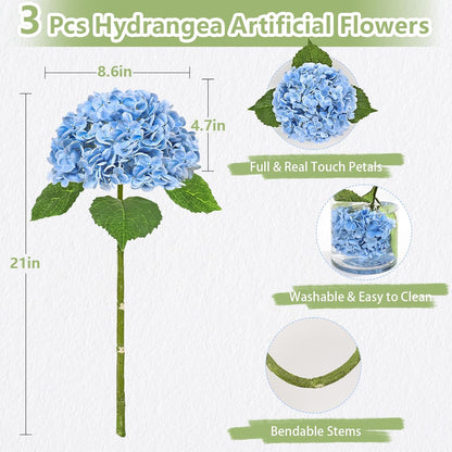 Real Touch Hydrangea Artificial Flowers, 21" Fake Flowers, White