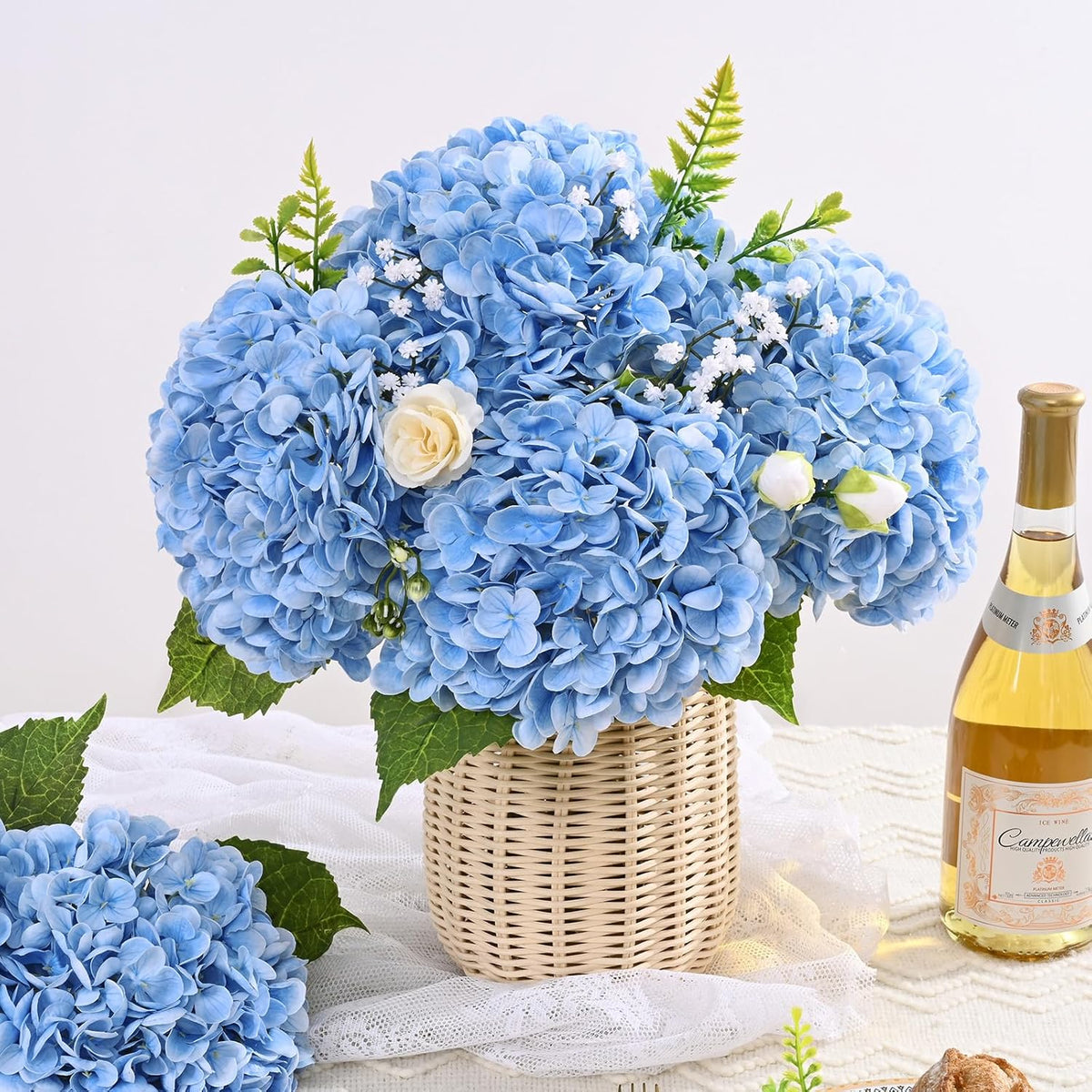 Real Touch Hydrangea Artificial Flowers, 21" Fake Flowers, White