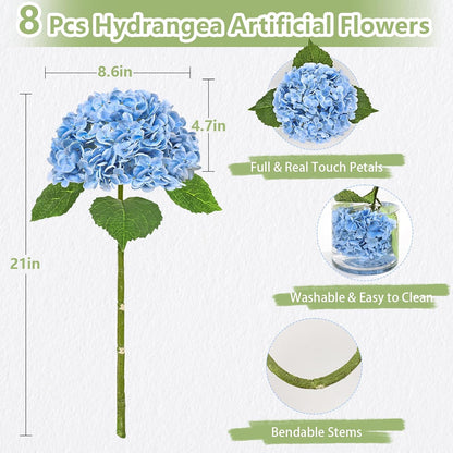Real Touch Hydrangea Artificial Flowers, 21" Fake Flowers, White