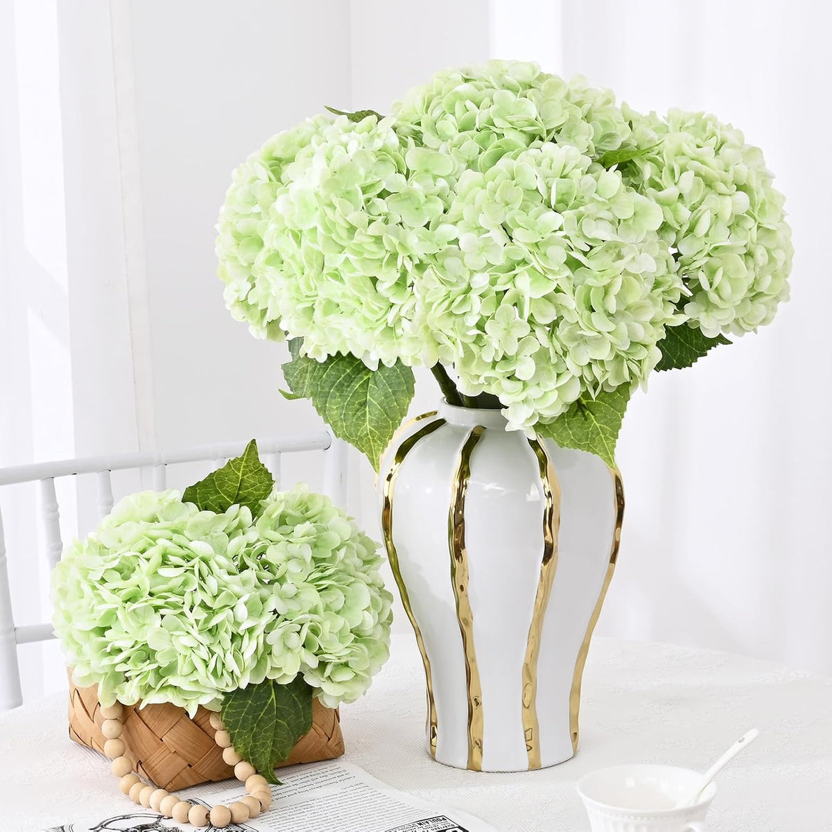Real Touch Hydrangea Artificial Flowers, 21" Fake Flowers, White