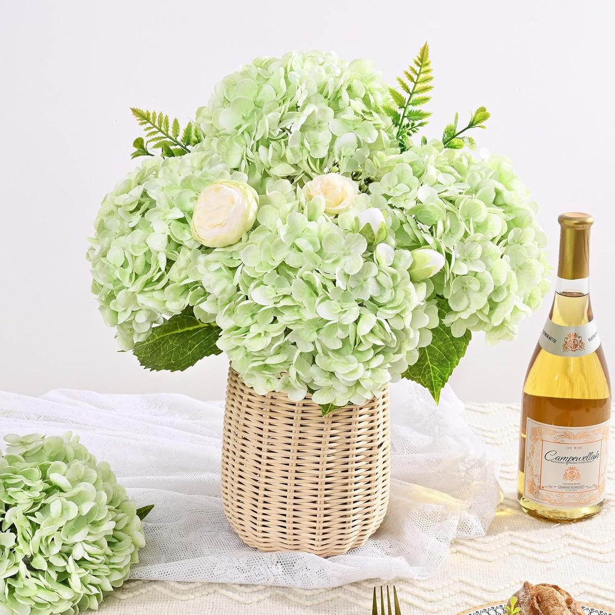 Real Touch Hydrangea Artificial Flowers, 21" Fake Flowers, White