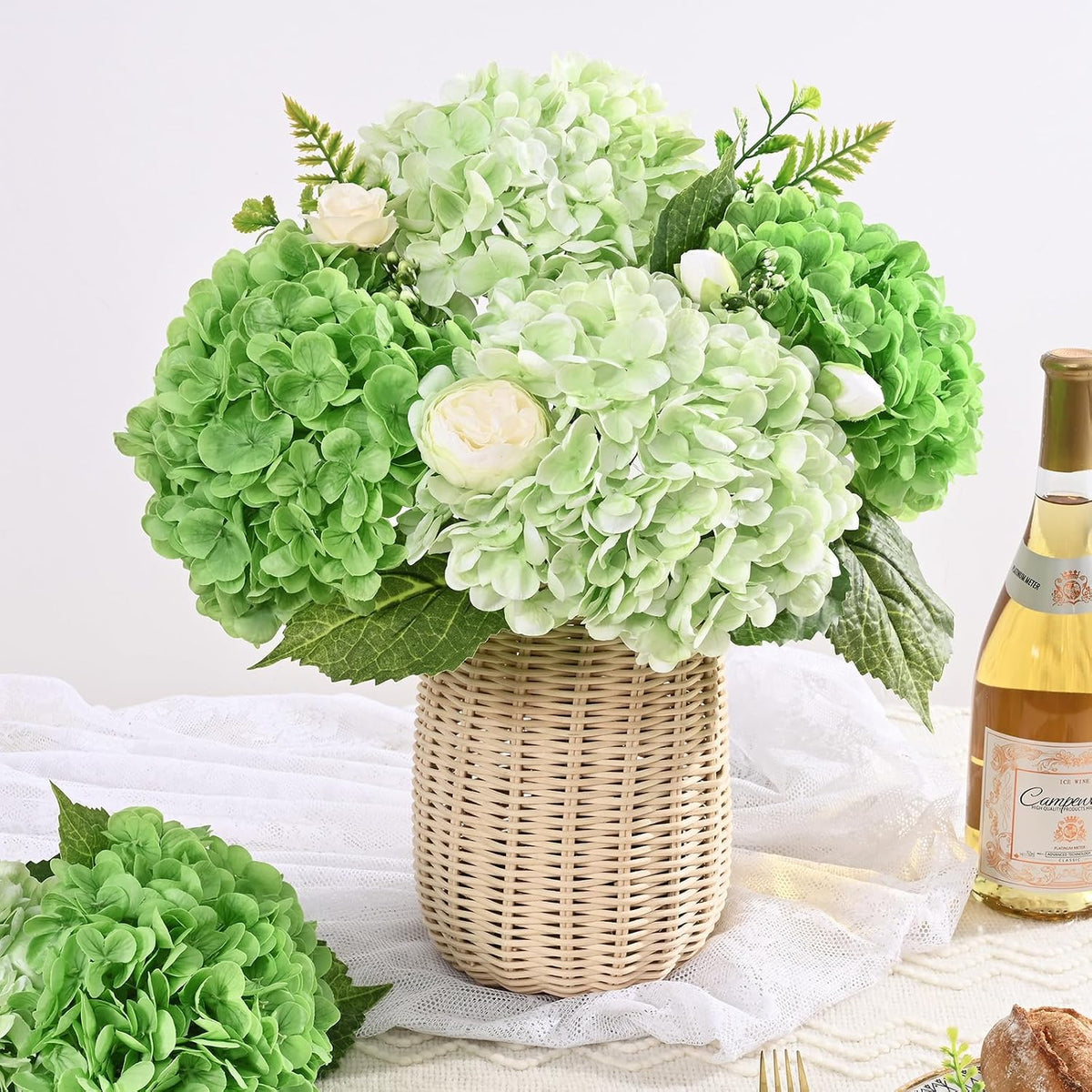 Real Touch Hydrangea Artificial Flowers, 21" Fake Flowers, White