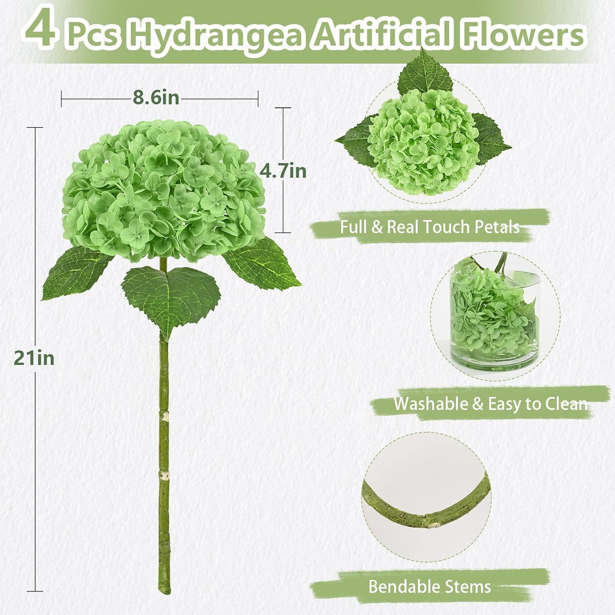 Real Touch Hydrangea Artificial Flowers, 21" Fake Flowers, White
