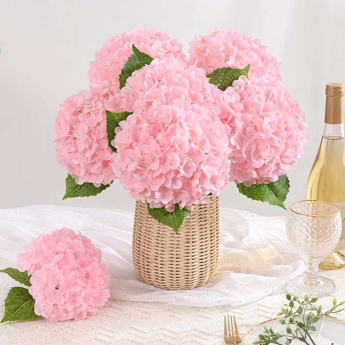 Real Touch Hydrangea Artificial Flowers, 21" Fake Flowers, White
