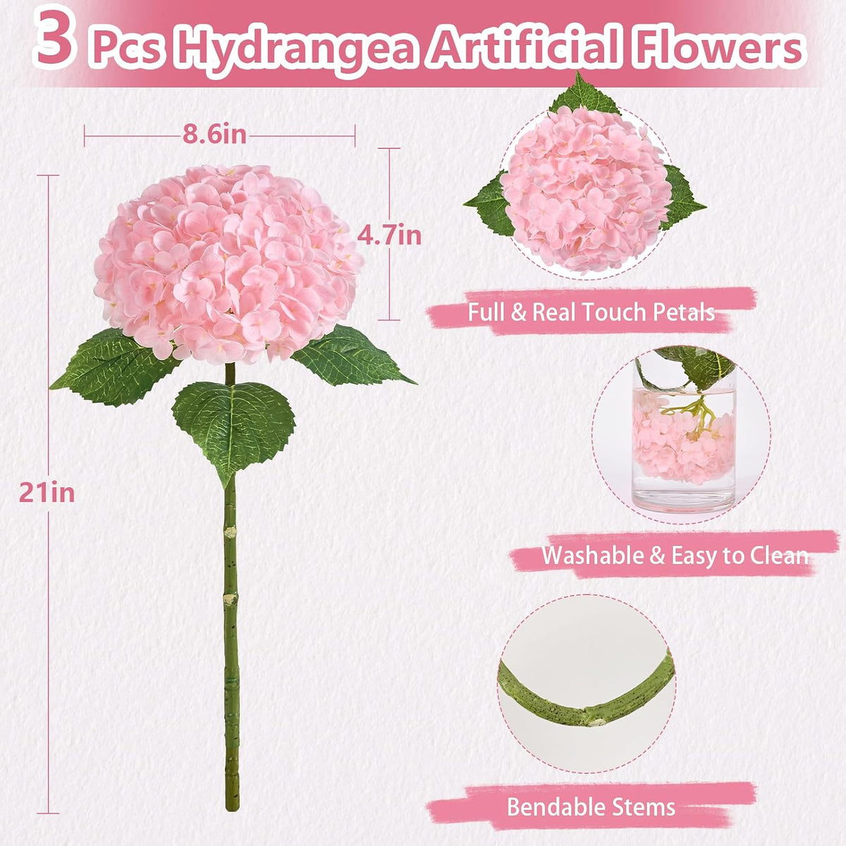 Real Touch Hydrangea Artificial Flowers, 21" Fake Flowers, White