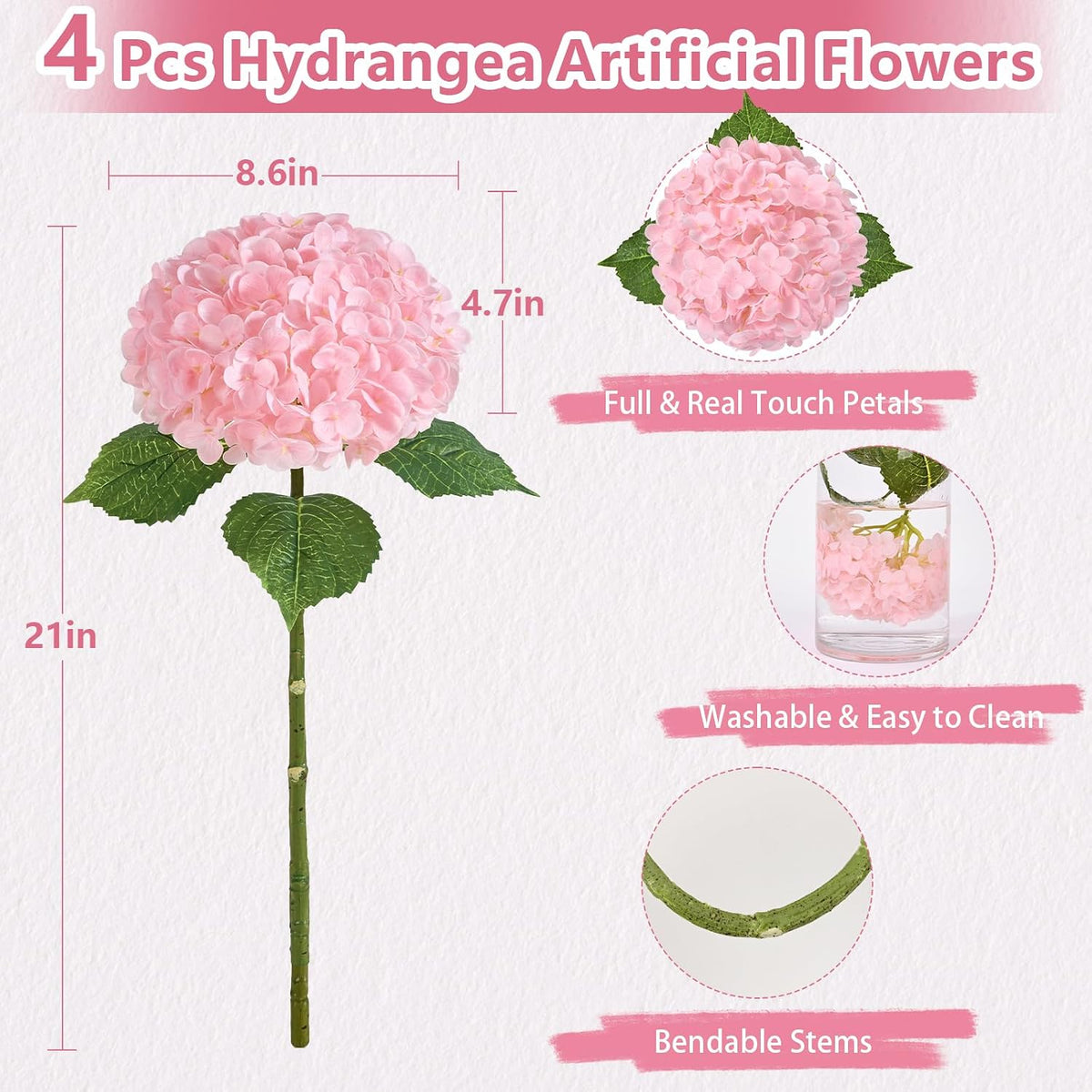 Real Touch Hydrangea Artificial Flowers, 21" Fake Flowers, White