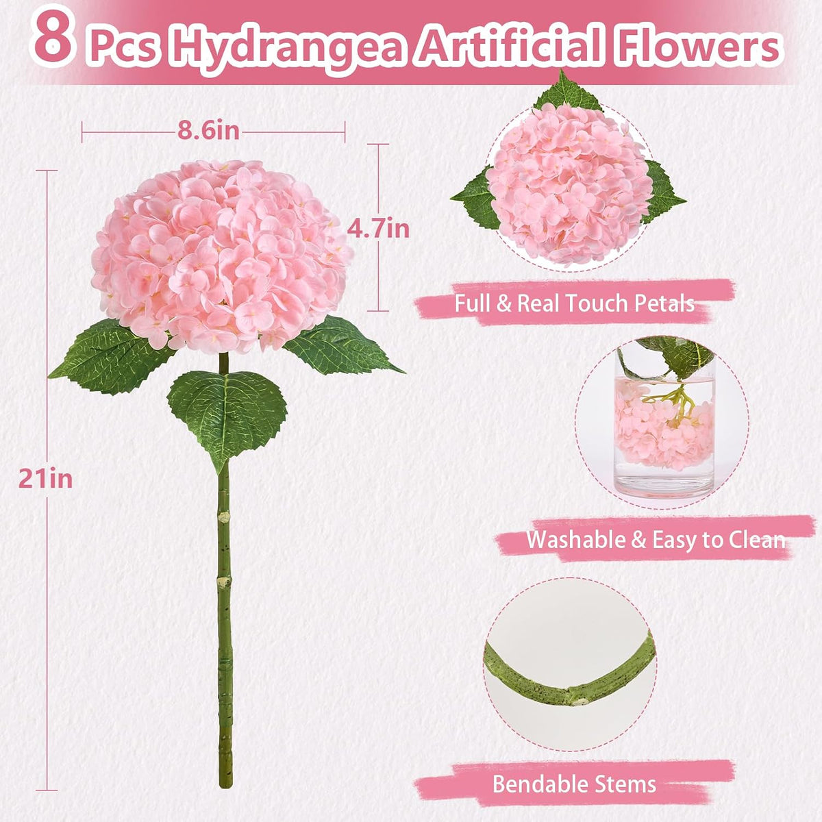 Real Touch Hydrangea Artificial Flowers, 21" Fake Flowers, White