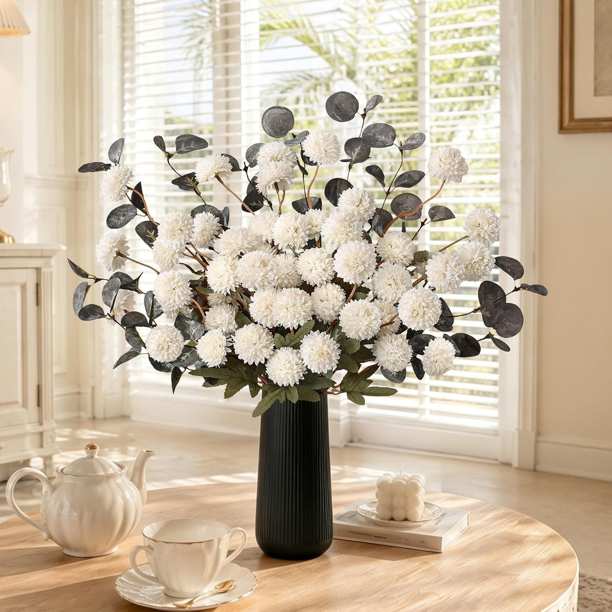Real Touch Hydrangea Artificial Flowers, 21" Fake Flowers, White