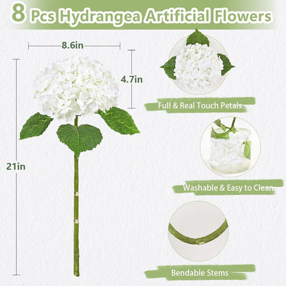 Real Touch Hydrangea Artificial Flowers, 21" Fake Flowers, White