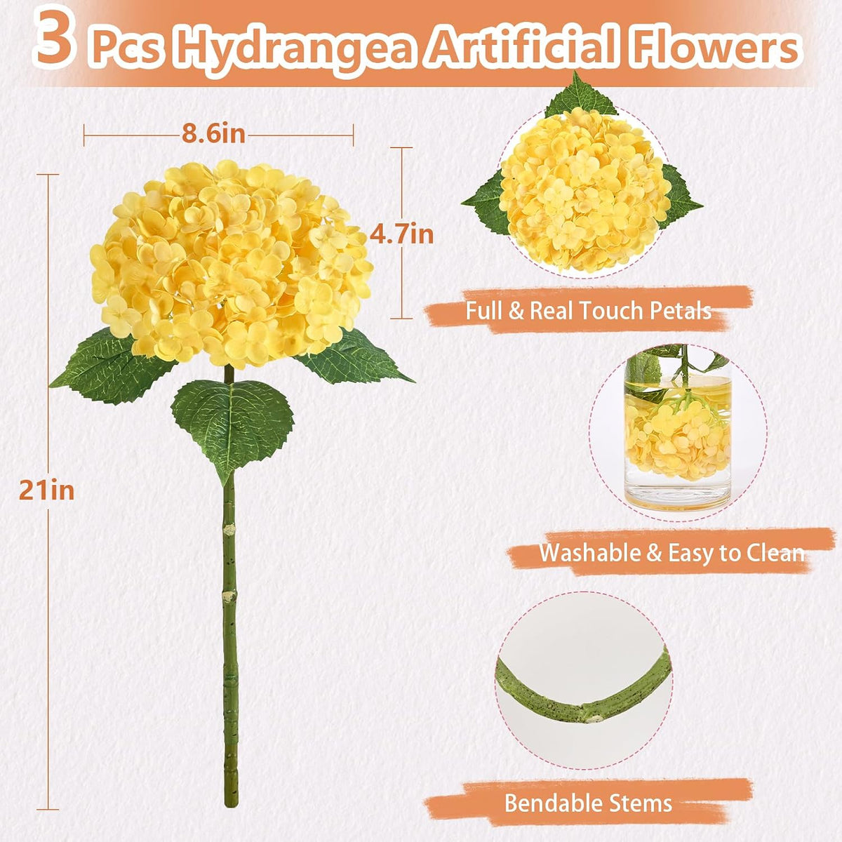 Real Touch Hydrangea Artificial Flowers, 21" Fake Flowers, White