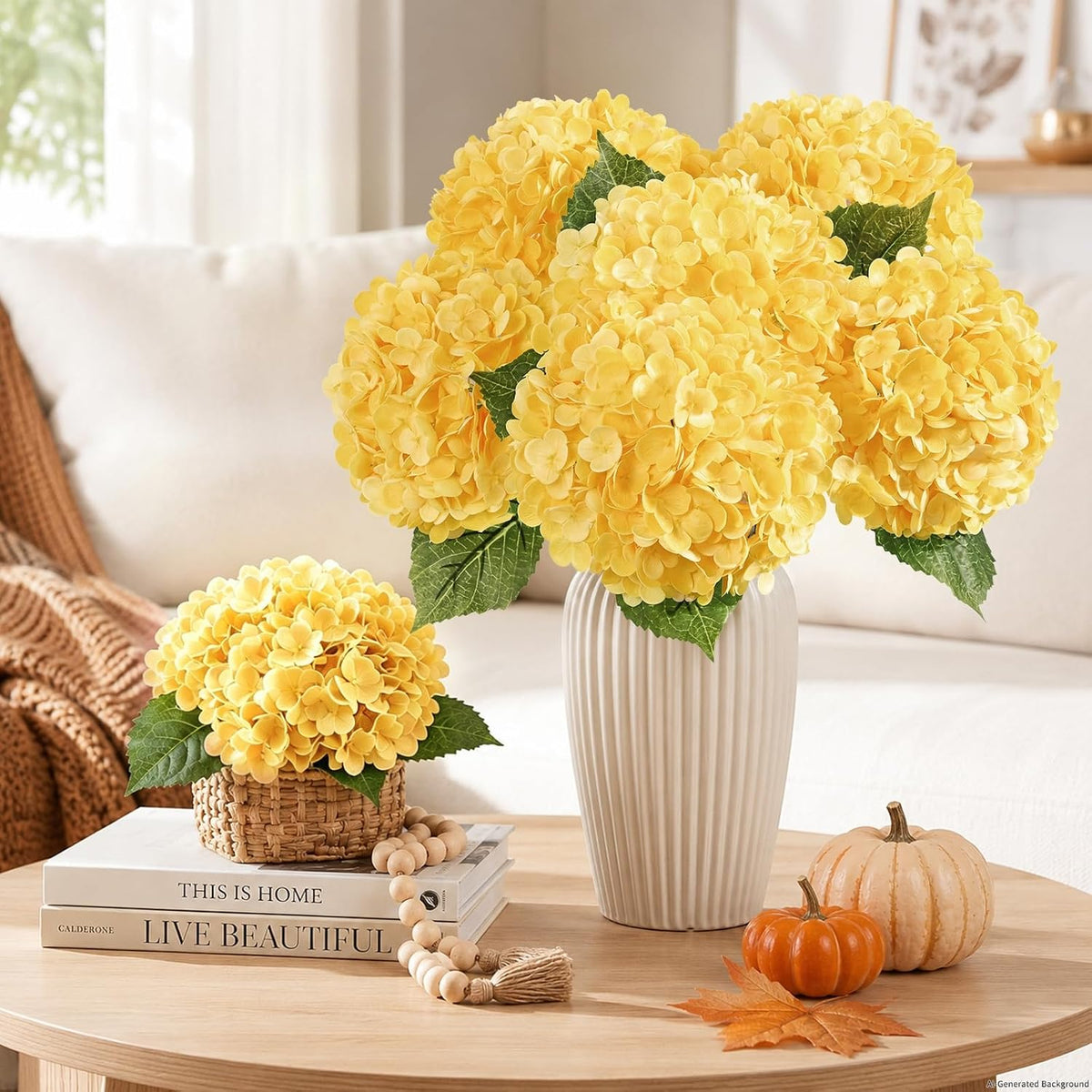 Real Touch Hydrangea Artificial Flowers, 21" Fake Flowers, White