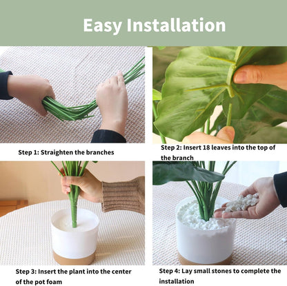 25.6'' Potted Artificial Plants - Realistic Fake Alocasia Plants with Pots Indoor Faux Tropical Plants for Home Decor, Living Room, Modern Office, Farmhouse, Table, Shelf, Corner