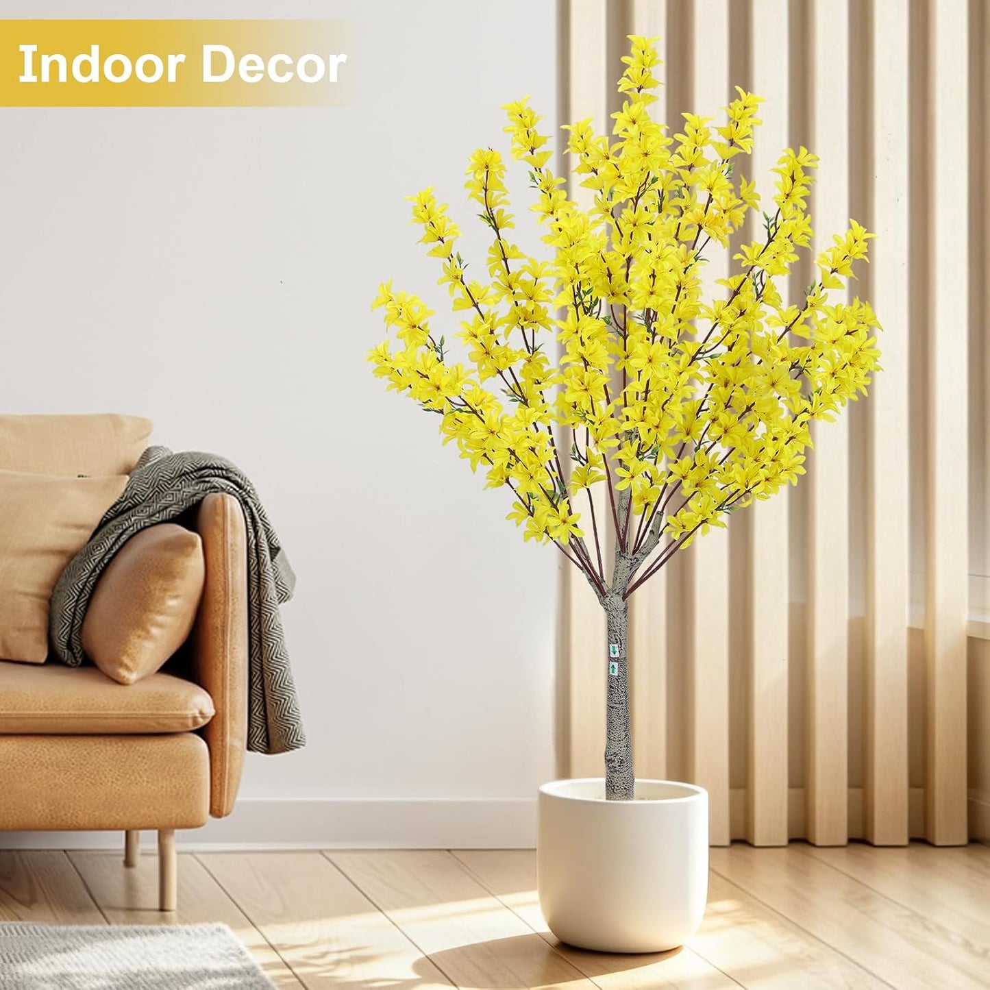 6Ft Tall Artificial Forsythia Tree, Fake Tree Faux Silk Plant with Plastic Nursery Pot,Artificial Plants for Home Office Indoor Decor(Yellow)