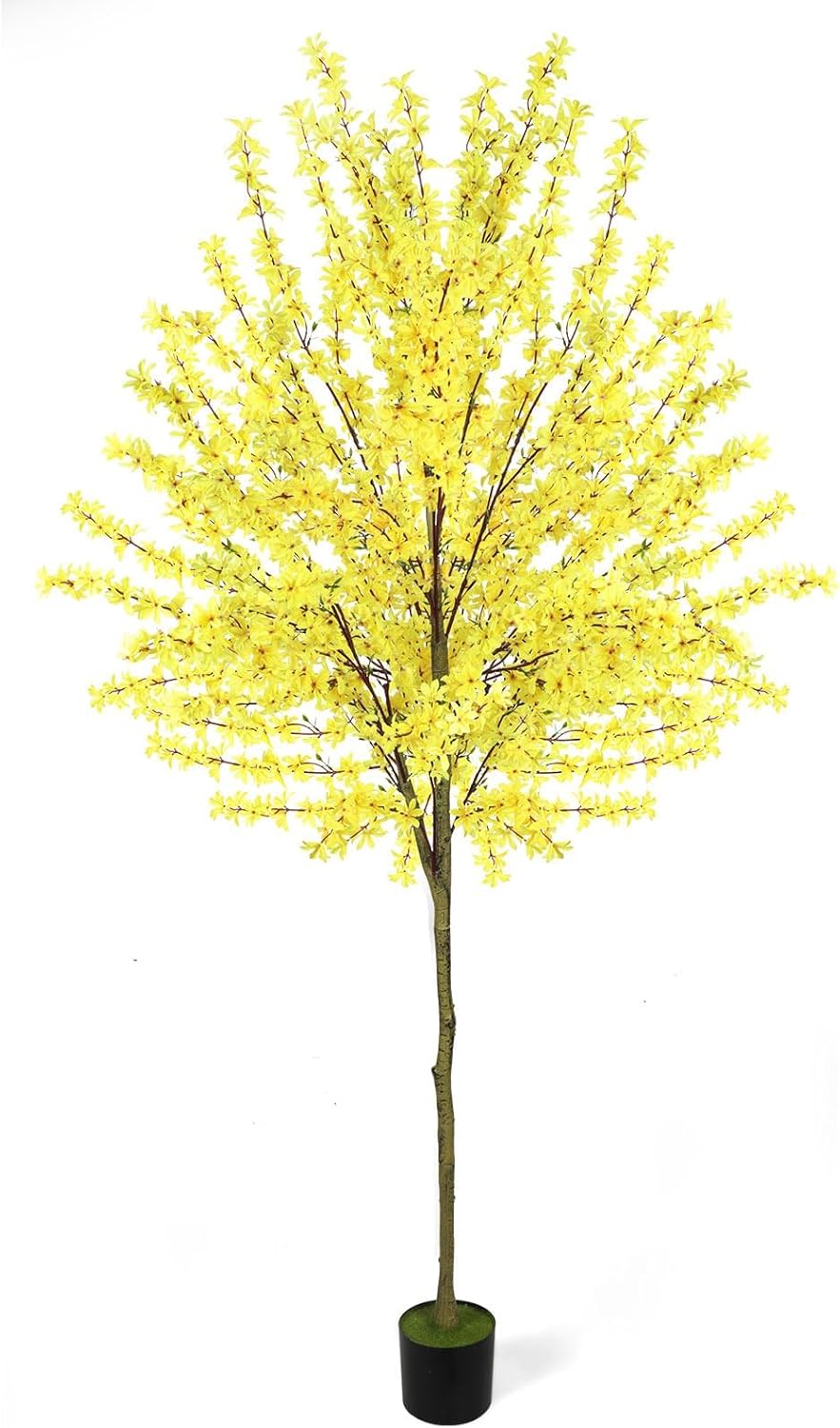 6Ft Tall Artificial Forsythia Tree, Fake Tree Faux Silk Plant with Plastic Nursery Pot,Artificial Plants for Home Office Indoor Decor(Yellow)