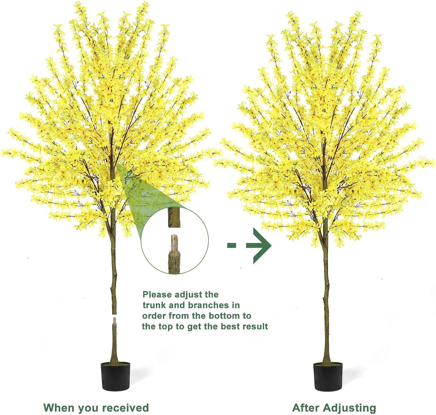 6Ft Tall Artificial Forsythia Tree, Fake Tree Faux Silk Plant with Plastic Nursery Pot,Artificial Plants for Home Office Indoor Decor(Yellow)
