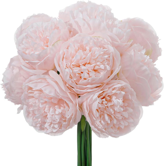 10PCS Pink Realistic Silk Peonies Bouquet, Waterproof & UV Resistant Faux Peony Flowers, All-Weather Artificial Stems for Outdoor, Grave, Wedding Centerpiece & Home Decor