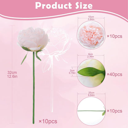 10PCS Pink Realistic Silk Peonies Bouquet, Waterproof & UV Resistant Faux Peony Flowers, All-Weather Artificial Stems for Outdoor, Grave, Wedding Centerpiece & Home Decor