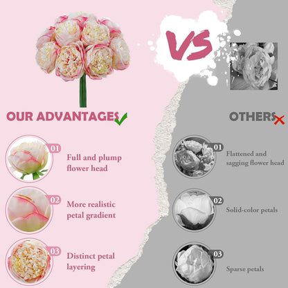 10PCS Pink Realistic Silk Peonies Bouquet, Waterproof & UV Resistant Faux Peony Flowers, All-Weather Artificial Stems for Outdoor, Grave, Wedding Centerpiece & Home Decor