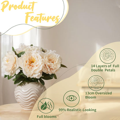 10PCS Pink Realistic Silk Peonies Bouquet, Waterproof & UV Resistant Faux Peony Flowers, All-Weather Artificial Stems for Outdoor, Grave, Wedding Centerpiece & Home Decor