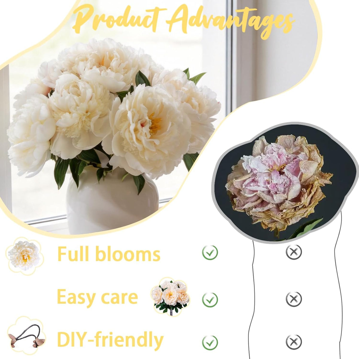 10PCS Pink Realistic Silk Peonies Bouquet, Waterproof & UV Resistant Faux Peony Flowers, All-Weather Artificial Stems for Outdoor, Grave, Wedding Centerpiece & Home Decor