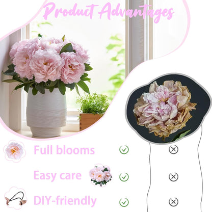 10PCS Pink Realistic Silk Peonies Bouquet, Waterproof & UV Resistant Faux Peony Flowers, All-Weather Artificial Stems for Outdoor, Grave, Wedding Centerpiece & Home Decor