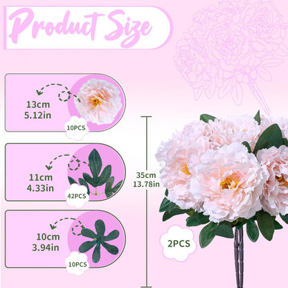 10PCS Pink Realistic Silk Peonies Bouquet, Waterproof & UV Resistant Faux Peony Flowers, All-Weather Artificial Stems for Outdoor, Grave, Wedding Centerpiece & Home Decor