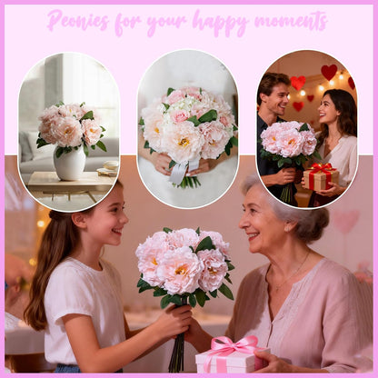 10PCS Pink Realistic Silk Peonies Bouquet, Waterproof & UV Resistant Faux Peony Flowers, All-Weather Artificial Stems for Outdoor, Grave, Wedding Centerpiece & Home Decor