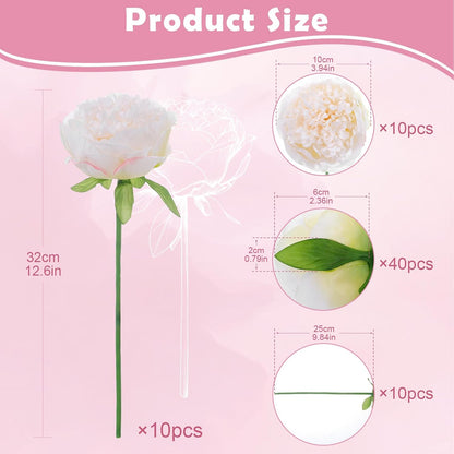 10PCS Pink Realistic Silk Peonies Bouquet, Waterproof & UV Resistant Faux Peony Flowers, All-Weather Artificial Stems for Outdoor, Grave, Wedding Centerpiece & Home Decor