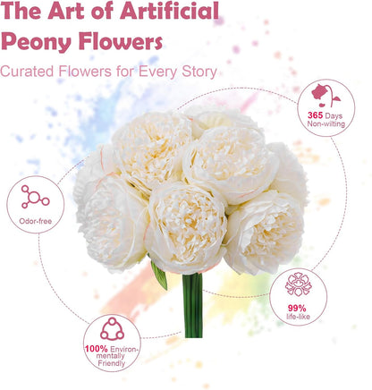 10PCS Pink Realistic Silk Peonies Bouquet, Waterproof & UV Resistant Faux Peony Flowers, All-Weather Artificial Stems for Outdoor, Grave, Wedding Centerpiece & Home Decor