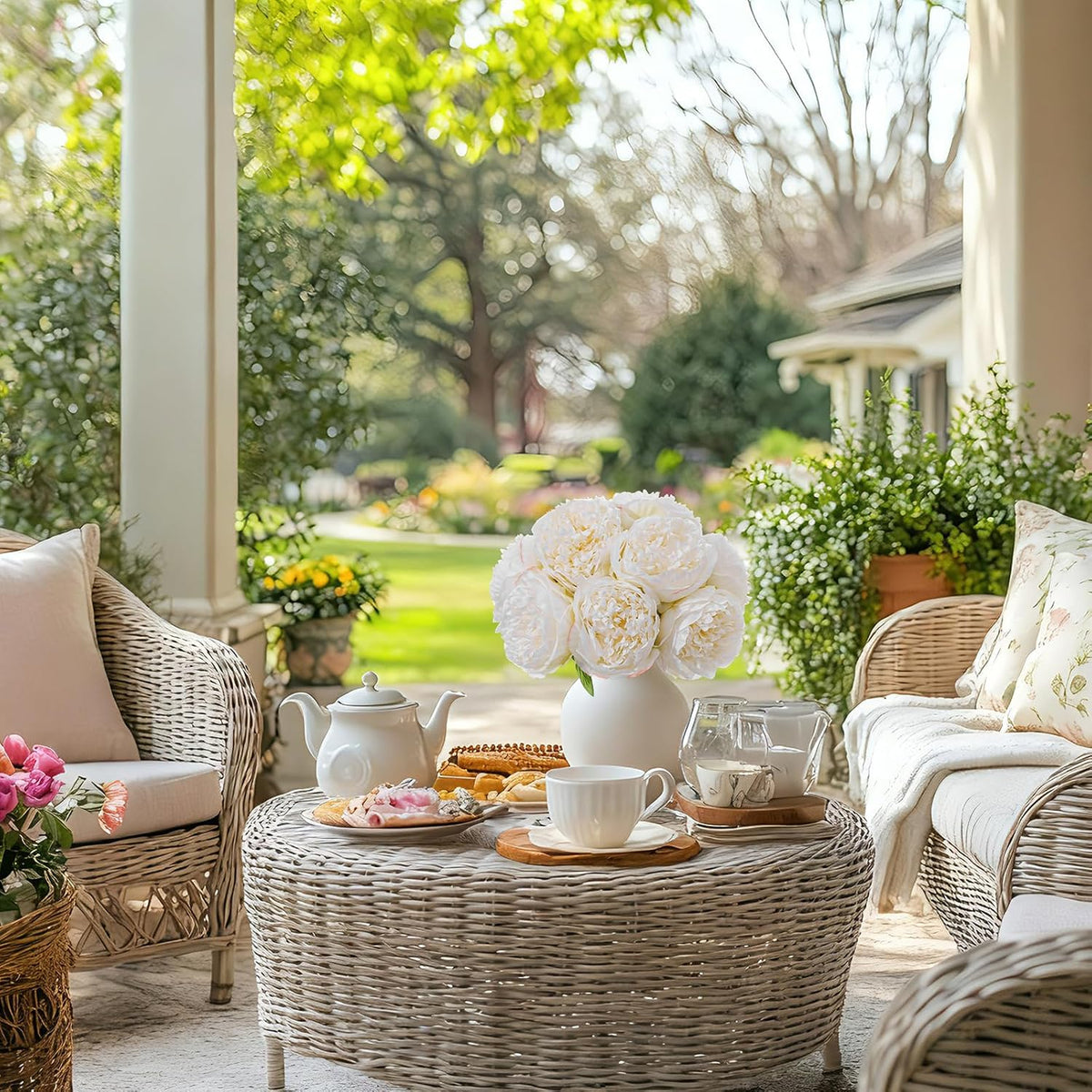 10PCS Pink Realistic Silk Peonies Bouquet, Waterproof & UV Resistant Faux Peony Flowers, All-Weather Artificial Stems for Outdoor, Grave, Wedding Centerpiece & Home Decor