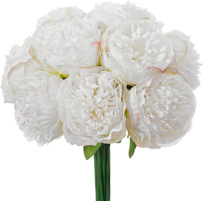 10PCS Pink Realistic Silk Peonies Bouquet, Waterproof & UV Resistant Faux Peony Flowers, All-Weather Artificial Stems for Outdoor, Grave, Wedding Centerpiece & Home Decor