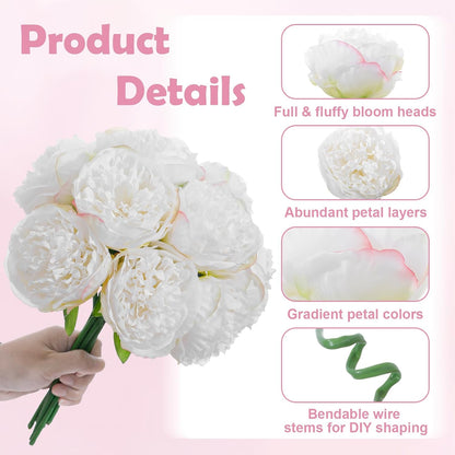 10PCS Pink Realistic Silk Peonies Bouquet, Waterproof & UV Resistant Faux Peony Flowers, All-Weather Artificial Stems for Outdoor, Grave, Wedding Centerpiece & Home Decor