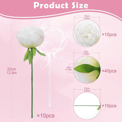 10PCS Pink Realistic Silk Peonies Bouquet, Waterproof & UV Resistant Faux Peony Flowers, All-Weather Artificial Stems for Outdoor, Grave, Wedding Centerpiece & Home Decor